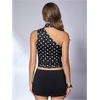 image:imageRoseSeek Womens Leopard Polka Dots Halter One Shoulder Tops Asymmetrical Slim Fit Cropped Y2K Going Out TopsBlack Dots