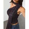 image:imageRoseSeek Womens Leopard Polka Dots Halter One Shoulder Tops Asymmetrical Slim Fit Cropped Y2K Going Out TopsBlack Heart