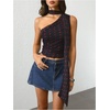 image:imageRoseSeek Womens Leopard Polka Dots Halter One Shoulder Tops Asymmetrical Slim Fit Cropped Y2K Going Out TopsBlack Heart
