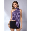 image:imageRoseSeek Womens Leopard Polka Dots Halter One Shoulder Tops Asymmetrical Slim Fit Cropped Y2K Going Out TopsBlue Dots