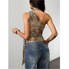 image:imageRoseSeek Womens Leopard Polka Dots Halter One Shoulder Tops Asymmetrical Slim Fit Cropped Y2K Going Out TopsBrown Cheetah