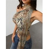 image:imageRoseSeek Womens Leopard Polka Dots Halter One Shoulder Tops Asymmetrical Slim Fit Cropped Y2K Going Out TopsBrown Cheetah