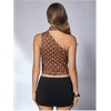 image:imageRoseSeek Womens Leopard Polka Dots Halter One Shoulder Tops Asymmetrical Slim Fit Cropped Y2K Going Out TopsBrown Dots