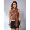 image:imageRoseSeek Womens Leopard Polka Dots Halter One Shoulder Tops Asymmetrical Slim Fit Cropped Y2K Going Out TopsBrown Dots