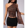 image:imageRoseSeek Womens Leopard Polka Dots Halter One Shoulder Tops Asymmetrical Slim Fit Cropped Y2K Going Out TopsBrown Leopard