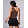 image:imageRoseSeek Womens Leopard Polka Dots Halter One Shoulder Tops Asymmetrical Slim Fit Cropped Y2K Going Out TopsBrown Leopard