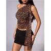 image:imageRoseSeek Womens Leopard Polka Dots Halter One Shoulder Tops Asymmetrical Slim Fit Cropped Y2K Going Out TopsBrown Leopard
