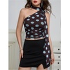 image:imageRoseSeek Womens Leopard Polka Dots Halter One Shoulder Tops Asymmetrical Slim Fit Cropped Y2K Going Out TopsBrown and Green