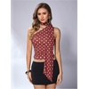 image:imageRoseSeek Womens Leopard Polka Dots Halter One Shoulder Tops Asymmetrical Slim Fit Cropped Y2K Going Out TopsBurgundy Dots