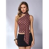 image:imageRoseSeek Womens Leopard Polka Dots Halter One Shoulder Tops Asymmetrical Slim Fit Cropped Y2K Going Out TopsCoffee Brown Dots
