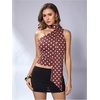 image:imageRoseSeek Womens Leopard Polka Dots Halter One Shoulder Tops Asymmetrical Slim Fit Cropped Y2K Going Out TopsCoffee Brown Dots