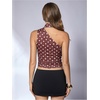 image:imageRoseSeek Womens Leopard Polka Dots Halter One Shoulder Tops Asymmetrical Slim Fit Cropped Y2K Going Out TopsCoffee Brown Dots