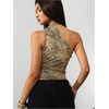 image:imageRoseSeek Womens Leopard Polka Dots Halter One Shoulder Tops Asymmetrical Slim Fit Cropped Y2K Going Out TopsDeer Brown