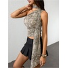 image:imageRoseSeek Womens Leopard Polka Dots Halter One Shoulder Tops Asymmetrical Slim Fit Cropped Y2K Going Out TopsDeer Print