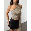 image:imageRoseSeek Womens Leopard Polka Dots Halter One Shoulder Tops Asymmetrical Slim Fit Cropped Y2K Going Out TopsDeer Print