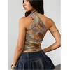 image:imageRoseSeek Womens Leopard Polka Dots Halter One Shoulder Tops Asymmetrical Slim Fit Cropped Y2K Going Out TopsFloral Leopard
