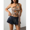 image:imageRoseSeek Womens Leopard Polka Dots Halter One Shoulder Tops Asymmetrical Slim Fit Cropped Y2K Going Out TopsFloral Leopard