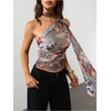 image:imageRoseSeek Womens Leopard Polka Dots Halter One Shoulder Tops Asymmetrical Slim Fit Cropped Y2K Going Out TopsFloral Print