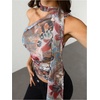 image:imageRoseSeek Womens Leopard Polka Dots Halter One Shoulder Tops Asymmetrical Slim Fit Cropped Y2K Going Out TopsFloral Print
