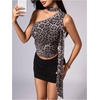 image:imageRoseSeek Womens Leopard Polka Dots Halter One Shoulder Tops Asymmetrical Slim Fit Cropped Y2K Going Out TopsGrey