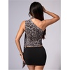 image:imageRoseSeek Womens Leopard Polka Dots Halter One Shoulder Tops Asymmetrical Slim Fit Cropped Y2K Going Out TopsGrey