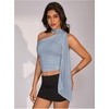 image:imageRoseSeek Womens Leopard Polka Dots Halter One Shoulder Tops Asymmetrical Slim Fit Cropped Y2K Going Out TopsLight Blue