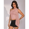 image:imageRoseSeek Womens Leopard Polka Dots Halter One Shoulder Tops Asymmetrical Slim Fit Cropped Y2K Going Out TopsLight Pink