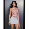 image:imageRoseSeek Womens Leopard Polka Dots Halter One Shoulder Tops Asymmetrical Slim Fit Cropped Y2K Going Out TopsPink Floral