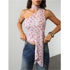 image:imageRoseSeek Womens Leopard Polka Dots Halter One Shoulder Tops Asymmetrical Slim Fit Cropped Y2K Going Out TopsPink Flower