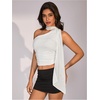 image:imageRoseSeek Womens Leopard Polka Dots Halter One Shoulder Tops Asymmetrical Slim Fit Cropped Y2K Going Out TopsWhite