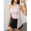 image:imageRoseSeek Womens Leopard Polka Dots Halter One Shoulder Tops Asymmetrical Slim Fit Cropped Y2K Going Out TopsWhite Heart