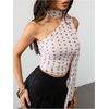 image:imageRoseSeek Womens Leopard Polka Dots Halter One Shoulder Tops Asymmetrical Slim Fit Cropped Y2K Going Out TopsWhite Heart