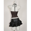 image:imageRoseSeek Womens Leopard Print Halter Tops Gothic Deep V Neck Sleeveless Music Festival Crop TopBrown
