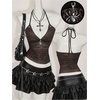 image:imageRoseSeek Womens Leopard Print Halter Tops Gothic Deep V Neck Sleeveless Music Festival Crop TopBrown