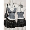 image:imageRoseSeek Womens Leopard Print Halter Tops Gothic Deep V Neck Sleeveless Music Festival Crop TopGrey