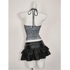 image:imageRoseSeek Womens Leopard Print Halter Tops Gothic Deep V Neck Sleeveless Music Festival Crop TopGrey