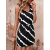 image:imageRoseSeek Womens Leopard Print Sleeveless Tank Dress Drawstring Waist Scoop Neck Dresses Summer Short DressBlack and White