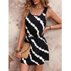 image:imageRoseSeek Womens Leopard Print Sleeveless Tank Dress Drawstring Waist Scoop Neck Dresses Summer Short DressBlack and White