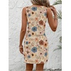 image:imageRoseSeek Womens Leopard Print Sleeveless Tank Dress Drawstring Waist Scoop Neck Dresses Summer Short DressFloral Khaki