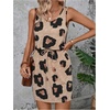 image:imageRoseSeek Womens Leopard Print Sleeveless Tank Dress Drawstring Waist Scoop Neck Dresses Summer Short DressKhaki