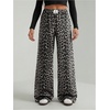 image:imageRoseSeek Womens Leopard Print Wide Leg Pants Patched Elastic Waist Casual Loose TrousersBlack