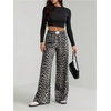 image:imageRoseSeek Womens Leopard Print Wide Leg Pants Patched Elastic Waist Casual Loose TrousersBlack