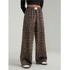 image:imageRoseSeek Womens Leopard Print Wide Leg Pants Patched Elastic Waist Casual Loose TrousersBrown