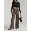 image:imageRoseSeek Womens Leopard Print Wide Leg Pants Patched Elastic Waist Casual Loose TrousersBrown