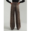image:imageRoseSeek Womens Leopard Print Wide Leg Pants Patched Elastic Waist Casual Loose TrousersBrown