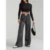 image:imageRoseSeek Womens Leopard Print Wide Leg Pants Patched Elastic Waist Casual Loose TrousersDark Grey