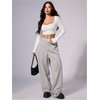 image:imageRoseSeek Womens Leopard Print Wide Leg Pants Patched Elastic Waist Casual Loose TrousersLight Grey