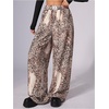 image:imageRoseSeek Womens Leopard Print Wide Leg Pants Patched Elastic Waist Casual Loose TrousersLight Pink
