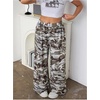 image:imageRoseSeek Womens Leopard Print Wide Leg Pants Patched Elastic Waist Casual Loose TrousersMix Grey