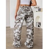 image:imageRoseSeek Womens Leopard Print Wide Leg Pants Patched Elastic Waist Casual Loose TrousersMix Grey